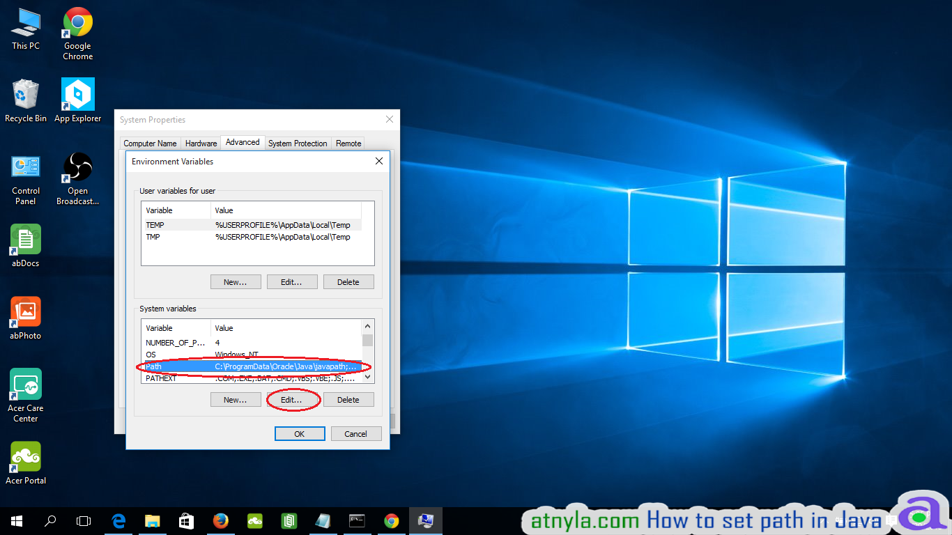 Edit the system environment variable